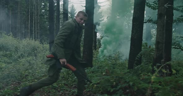 Millitary Action in Dense Forest Running After Terrorist Concept of War and Terrorism alt