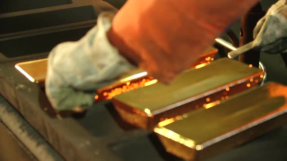 gold, ingot, industry, foundry, metal, profession, hands