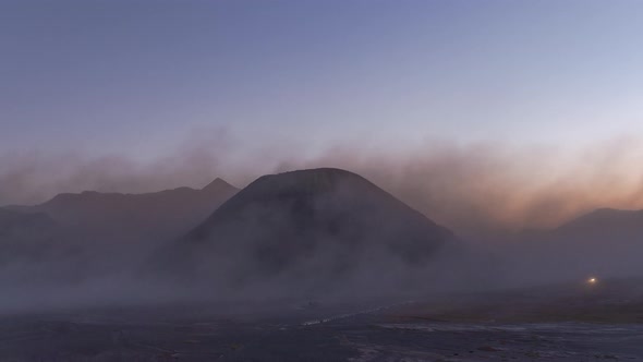 Time lapse of aerial view of Mount Bromo at sunrise. An active volcano in est Java, Indonesia. alt
