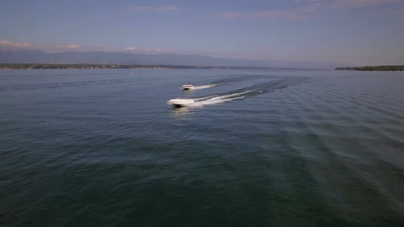Motor boat aerial in Geneva lake, Switzerland