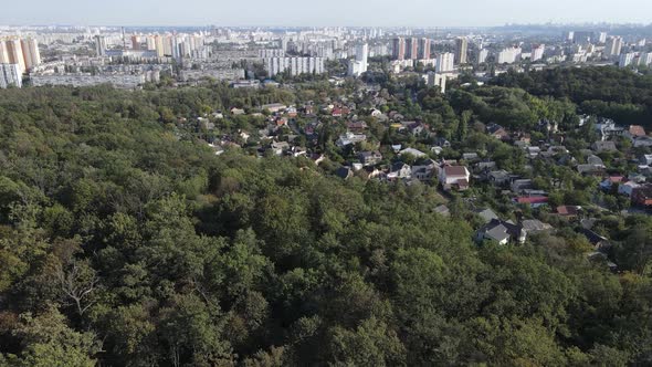 Aerial View of the Border of the Metropolis and the Forest. Kyiv, Ukraine alt
