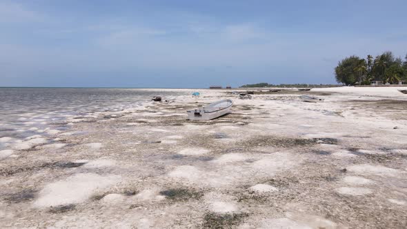 Aerial View of Low Tide in the Ocean Near the Coast of Zanzibar Tanzania Slow Motion alt