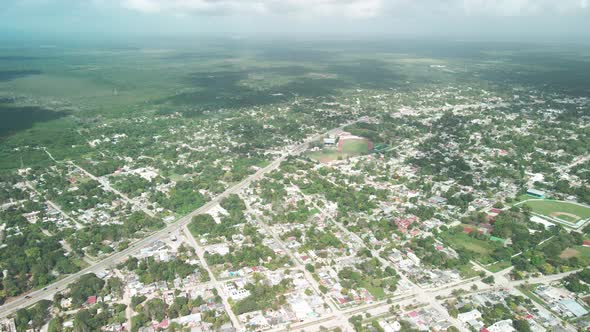 Aerial view of the town of Bacalar in México alt