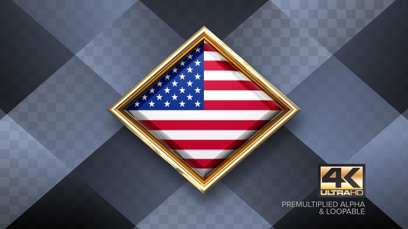 United States Of America Flag Rotating Badge 4K Looping with Transparent Background