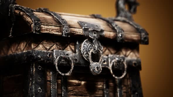 Closed Wooden Treasure Chest with Metal Clasp