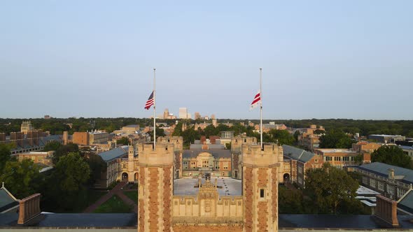 Washington University College Buildings in St. Louis, Missouri - Aerial Drone Flyover alt