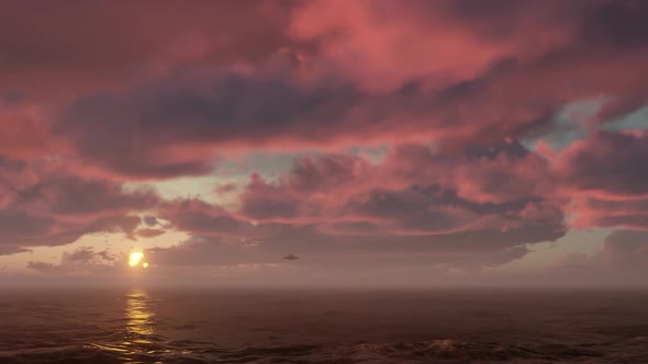 3D illustration. UFO over the sea and waves alt