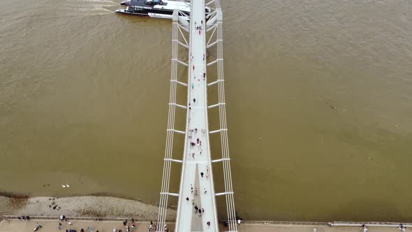 Closeup View of the London Millennium Footbridge From a Drone