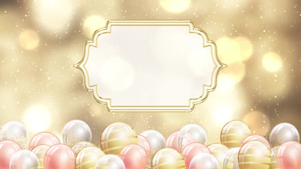 Gold And White Theme Floating Balloons With Text And Logo Frame alt