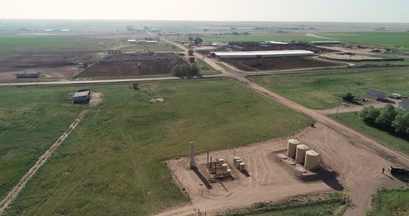 Drone drifting over ranches, fields and dairy near a fracking site Weld County June 2022. alt