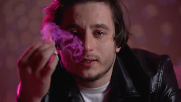 Distressed Guy Smoking Cigarette Eyes Full of Tears, Staring at Camera, Troubles alt