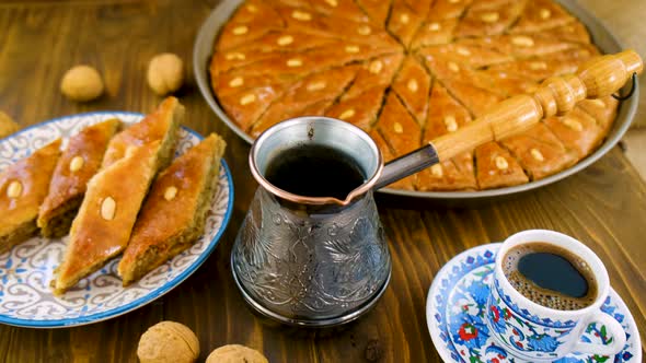 Baklava and Turkish Coffee on the Table alt
