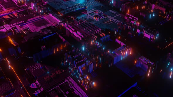 3d render illustration representing the operation of computer components. Eighties retro style. alt