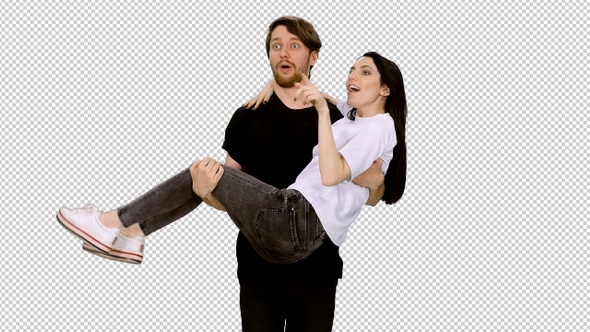 Boyfriend Carrying His Girlfriend in Arms, Alpha Channel
