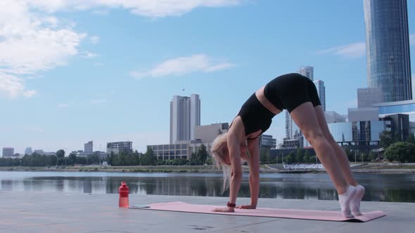 Woman working out in city