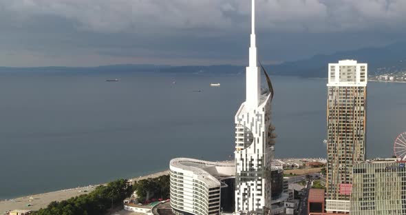 Aerial hyperlapse of modern buildings in downtown of Batumi. Georgia 2020 alt