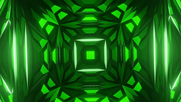 Rotating Abstract Animation of Emerald Cube with Line Patterns alt