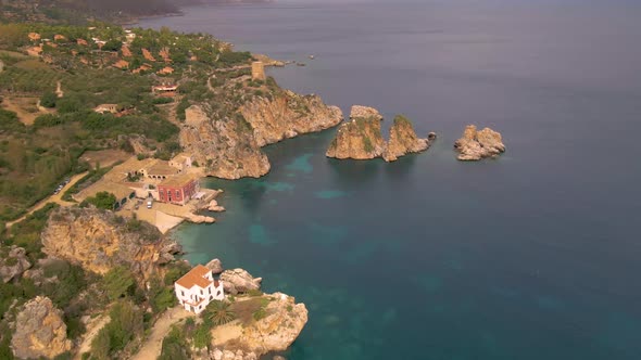 Scopello Coast Sicily Italy on a Cloudy Day Aerial View at the House and the Coast of Sicily alt