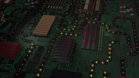 Green Printed Circuit Board Microchips Transistors Semiconductors