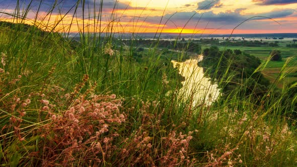 Beautiful Sunny Sunset or Sunrise Countryside Landscape alt