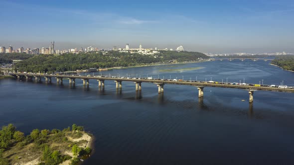 City Traffic on Patona Bridge in Kiev. Hyperlapse
