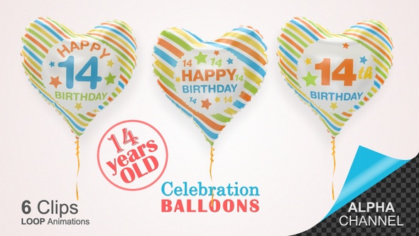 14th Birthday Celebration Helium Balloons / Fourteen Years Old