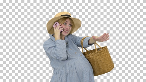 Pregnant woman standing and talking by, Alpha Channel alt