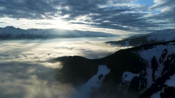 Cloudy Alps Valley During Sunset