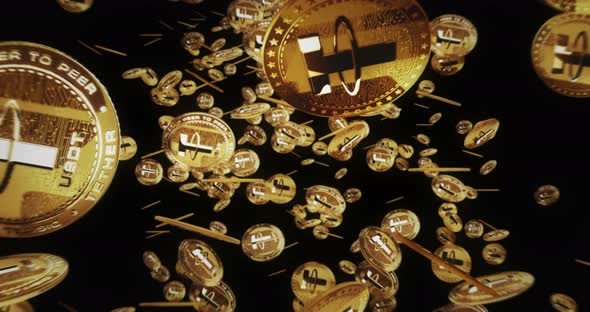Tether USDT stablecoin cryptocurrency flying between golden coins loop alt
