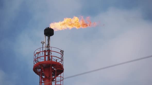 Fume of Fire on Flare Stack To Burning Heat Gas, Pollution in Environment