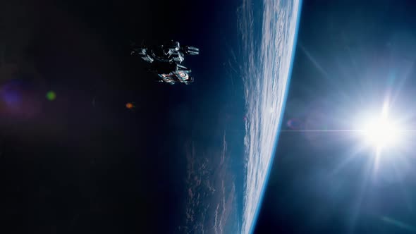 Spaceship Entering Orbit of Planet
