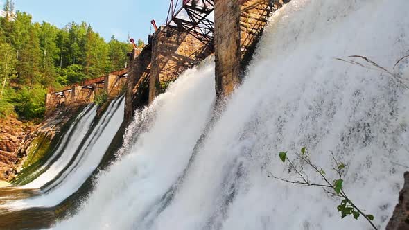 Water Dam in Forest - Heavy River Water Stream Falls Down - Nature alt