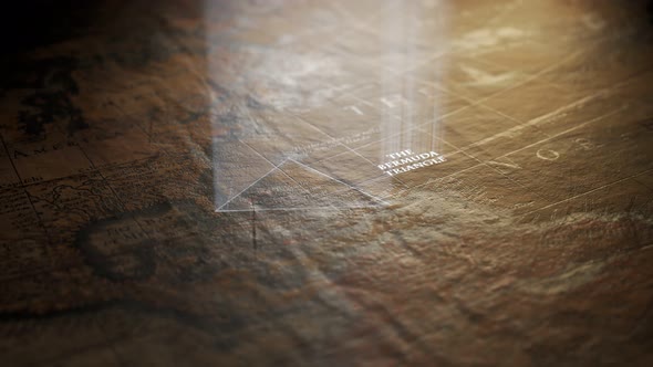 Bermuda triangle illuminated with light shafts on an old, vintage map.  4KHD alt