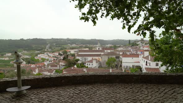 Walking near the Edge of Defensive Wall to Overview Castle of Óbidos
