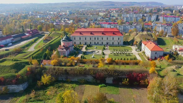 Aerial View Drone Video of Zolochiv Castle in Lviv Region, Ukraine alt