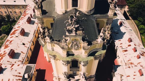 Aerial drone view of a flying over the Catholic Cathedral alt