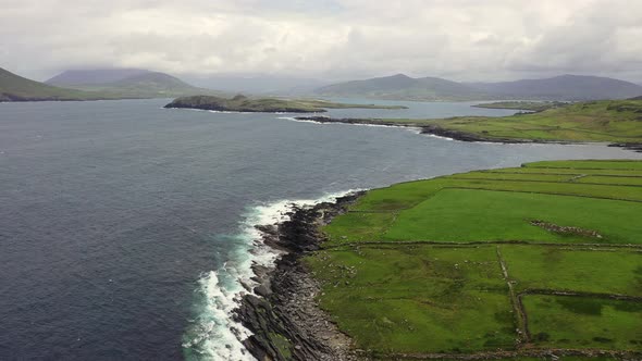 Beautiful Aerial View of Valentia Island. Scenic Irish Countyside on a Dull Spring Day, County Kerry