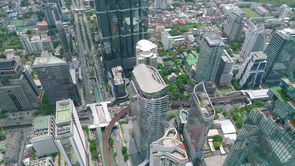 Aerial View of King Power Mahanakhon Tower in Sathorn Silom Central Business District of Bangkok alt