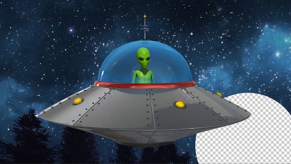 Alien Sitting In A Flying Ufo Saucer Spaceship