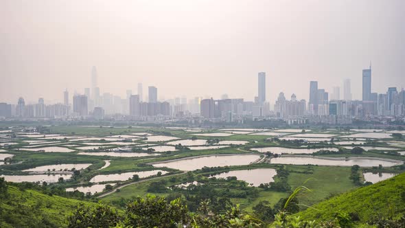 Shenzhen City, China at twilight. alt