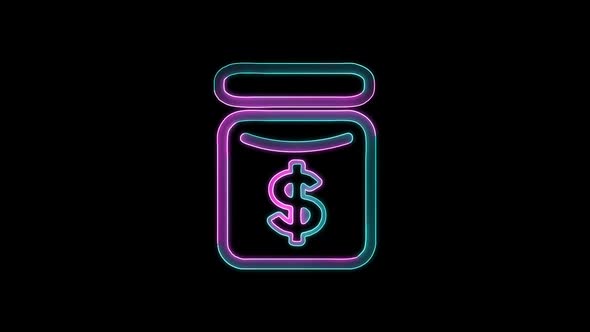 Glowing neon line banknote dollar icon isolated on black background. Banking currency sign. alt