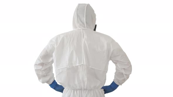 We Failed Male Doctor Scientist Protective Suit Holding His Head on White Background alt