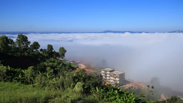 4k Time-lapse of fog in the morning with mountain at Khao Kho, Phetchabun, Thailand