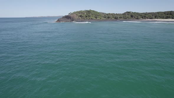 Flying Towards Fingal Headland On A Clear Summer Day In New South Wales, Australia - aerial drone sh alt