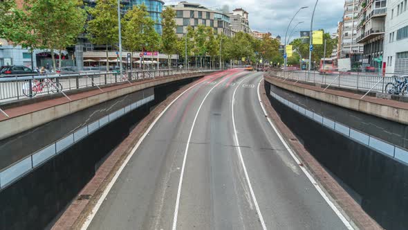 Traffic Passes Through an Underpass on the Gran Via De Les Corts Catalanes As It Heads Towards the alt
