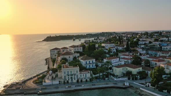 Aerial View of Spetses Old Town and Marina or Seaport Greece  Drone Videography alt