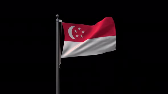 Singapore Flag On Flagpole With Alpha Channel  4K alt