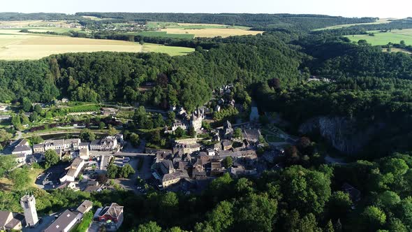 Aerial 4K footage of castle in Durbuy, Belgium, Ardence