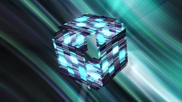 Glowing Striped Cube in Cyberspace alt