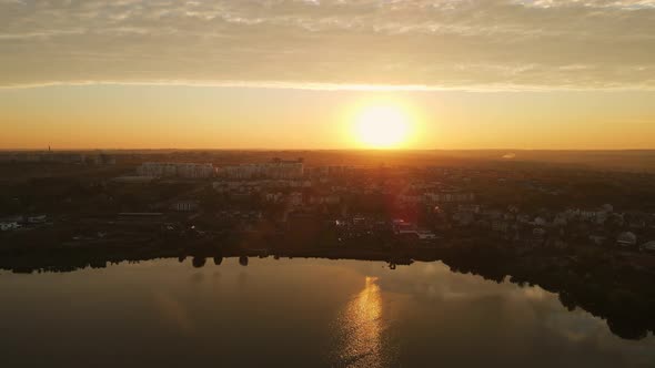 Sunrise With Beautiful Clouds In The City. Aerial Shot
